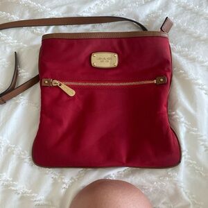 Michael Kors Red and Brown Crossbody Bag with Gold Accents